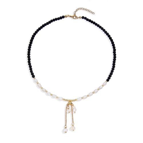 Collier coquillages de mer du Sud, Acier inoxydable 304, avec Shell Pearl & perle de plastique, Placage ionique sous vide, pour femme, plus de couleurs à choisir, Vendu par PC[