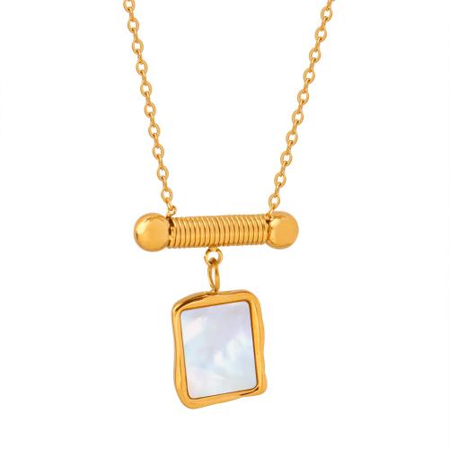 Collier de bijoux de titane, Acier titane, avec coquille blanche, Placage, bijoux de mode & styles différents pour le choix & pour femme, doré, Vendu par PC