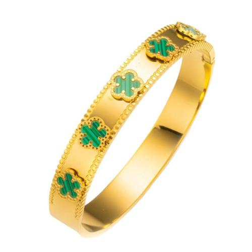 Titanium Steel Bangle, with Resin, Flower, gold color plated, fashion jewelry & for woman Inner Approx 60mm 