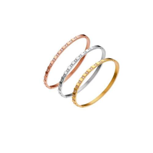 Titanium Steel Bangle, plated, for woman & with rhinestone Inner Approx 60mm 