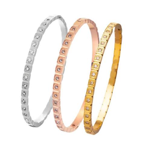 Titanium Steel Bangle, plated, for woman & with rhinestone Inner Approx 60mm 