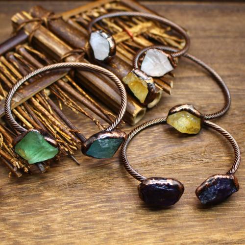 Brass Cuff Bangle, with Natural Stone, plated & for woman 