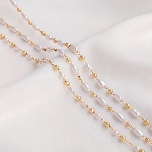 宝石用原石ビーズチェーン, 銅, とともに プラスチック製パール, ゴールドメッキ, DIY & 異なるスタイルを選択, 無色, 売り手 M