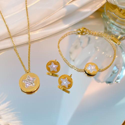 Bijoux strass en acier inoxydable Set, Acier inoxydable 304, Bracelet & boucle d'oreille & collier, Placage ionique sous vide, pour femme & avec strass, plus de couleurs à choisir, Vendu par PC