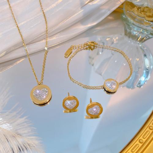 Bijoux strass en acier inoxydable Set, Acier inoxydable 304, Bracelet & boucle d'oreille & collier, Placage ionique sous vide, pour femme & avec strass, plus de couleurs à choisir, Vendu par PC