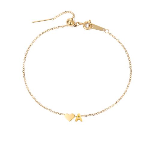 Acier inoxydable 304 bracelet, avec 1.2inch chaînes de rallonge, Lettre d’alphabet, Placage de couleur d'or, styles différents pour le choix & pour femme Environ 5.9 pouce, Vendu par PC