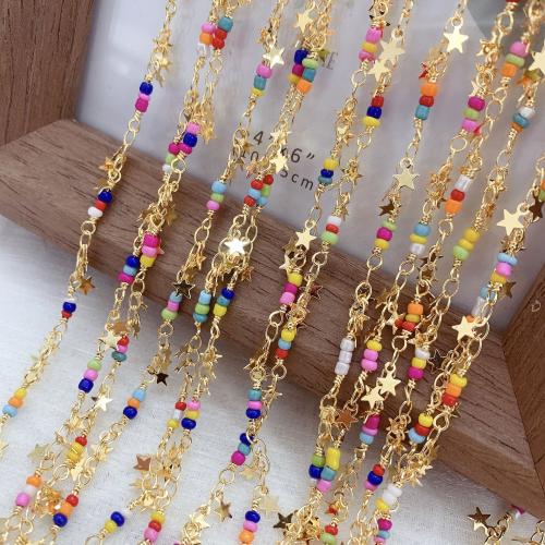 宝石用原石ビーズチェーン, 銅, とともに シードビーズ, 星, ゴールドメッキ, DIY, ミックスカラー, 10M/バッグ, 売り手 バッグ