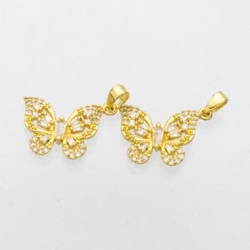 Colgante de Micro Pavé de Zirconía Cúbica, metal, Mariposa, chapado en color dorado, Bricolaje & micro arcilla de zirconia cúbica & hueco, 25x14x3mm, Vendido por UD