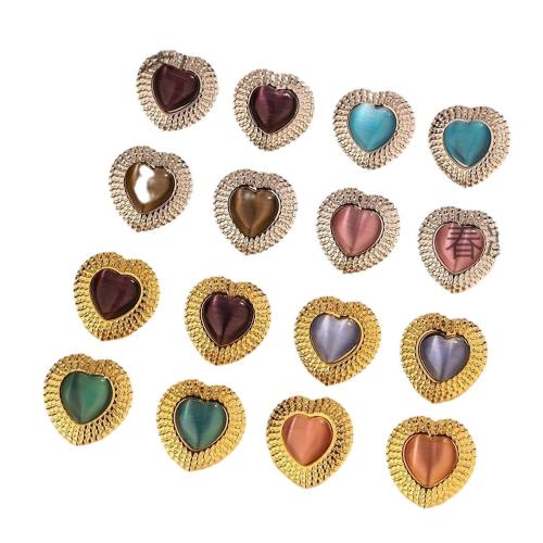 Stainless Steel Stud Earring, 304 Stainless Steel, with Glass Beads, Heart, gold color plated, fashion jewelry & for woman 