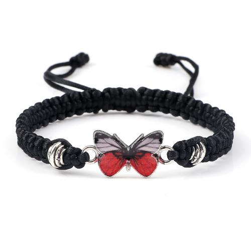 aleación de zinc Pulsera, con cordón poliéster, Mariposa, engomada de gota, trenzado & para mujer, más colores para la opción, longitud:aproximado 6.7-11 Inch, Vendido por UD