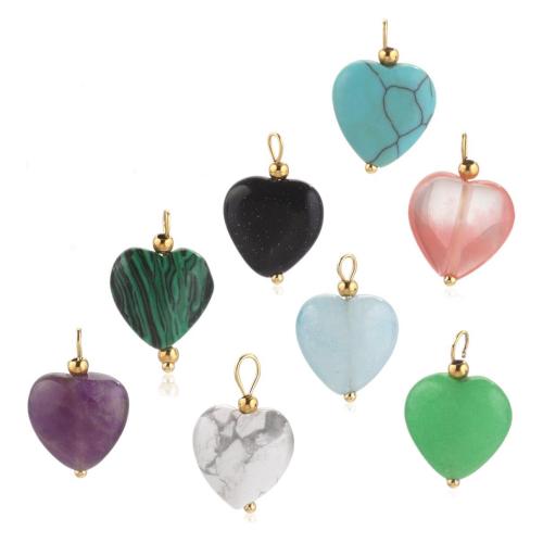 Joyas de piedras preciosas colgante, con acero inoxidable 304, Corazón, Recubrimiento iónico al vacío, Bricolaje, más colores para la opción, 13x13mm, 5PCs/Bolsa, Vendido por Bolsa