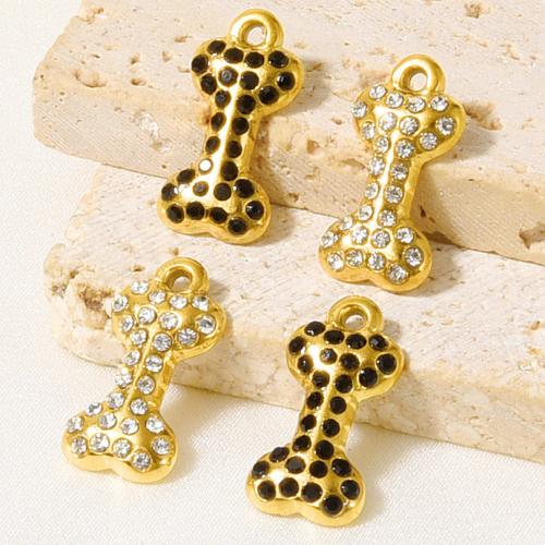 Rhinestone Stainless Steel Pendants, 304 Stainless Steel, Dog Bone, plated, DIY & with rhinestone 