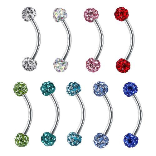 Acier inoxydable Curved Barbell, Acier inoxydable 304, Placage, unisexe & normes différentes pour le choix & avec strass, plus de couleurs à choisir, Vendu par PC