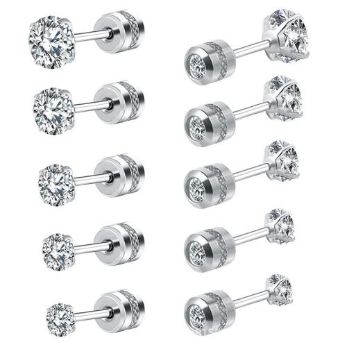 Acier inoxydable 304 piercing oreille, Placage, unisexe & normes différentes pour le choix & avec zircone cubique, plus de couleurs à choisir, Vendu par PC