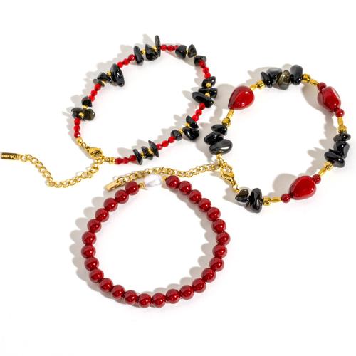 Gemstone Bracelets, with 304 Stainless Steel, Vacuum Ion Plating, fashion jewelry & for woman 