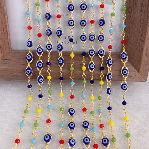 Evil Eye Schmuck Ketten, Messing, mit Seedbead, goldfarben plattiert, DIY & böser Blick- Muster & Emaille, gemischte Farben, 10m/Tasche, verkauft von Tasche