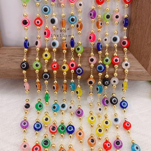 Evil Eye Schmuck Ketten, Messing, mit Harz, goldfarben plattiert, DIY & böser Blick- Muster, gemischte Farben, 10m/Tasche, verkauft von Tasche