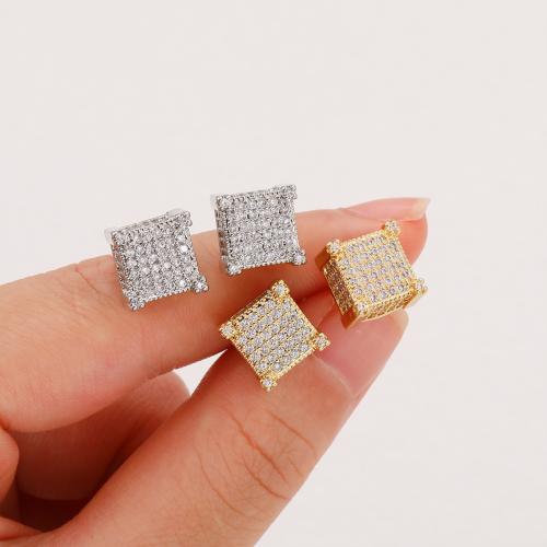 Cubic Zirconia Pendiente Brass Micro Pave, metal, chapado, Joyería & micro arcilla de zirconia cúbica, más colores para la opción, Vendido por Par