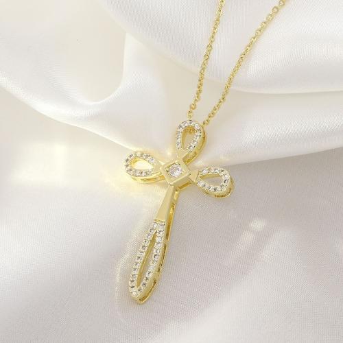 Collier en laiton cubique Zircon Micro Pave, avec 1.96 Inch chaînes de rallonge, Placage de couleur d'or, styles différents pour le choix & pavé de micro zircon & pour femme & creux .71 pouce, Vendu par PC