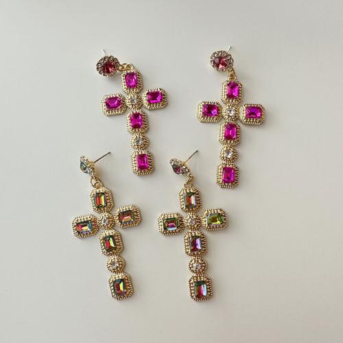 Zinc Alloy Rhinestone Drop Earring, Cross, plated, fashion jewelry & for woman & with rhinestone 