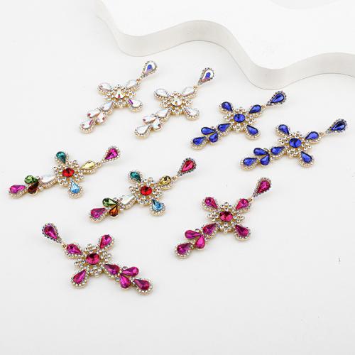 Zinc Alloy Rhinestone Pendants, Cross, plated, for woman & with rhinestone & hollow 