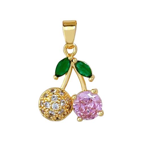 Cubique Pendentif en laiton zircon pavent, cerise, Plaqué d'or, DIY & pavé de micro zircon, Vendu par PC