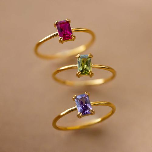 Anneau de cuivre de Zircon, laiton, avec zircon cubique, Placage ionique sous vide, pour femme, plus de couleurs à choisir, inner ~20mm, Vendu par PC