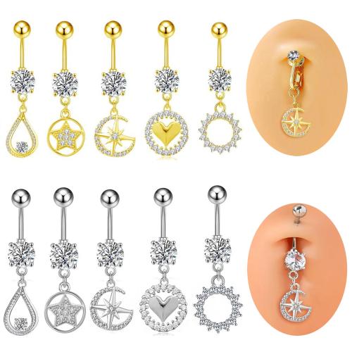 304 Edelstahl Bauchnabelpiercing, mit Messing, plattiert, unisex & verschiedene Stile für Wahl & Micro pave Zirkonia, belly ring length 20-30mm, verkauft von PC