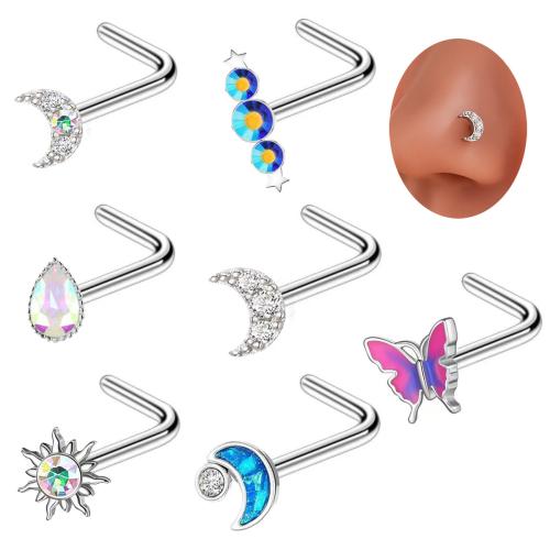 Brass Nose Piercing Jewelry, plated, Unisex & with rhinestone, 7mm 