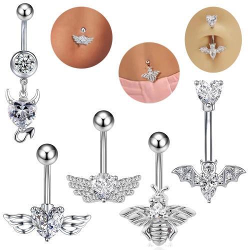 Acier inoxydable 304 anneau de ventre, Placage, styles différents pour le choix & pavé de micro zircon & pour femme, Vendu par PC