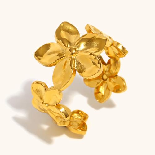 Stainless Steel Finger Ring, 304 Stainless Steel, Flower, gold color plated, for woman 