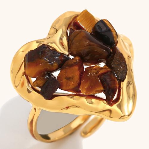 Piedras preciosas de acero inoxidable anillo de dedo, acero inoxidable 304, con Piedra natural, Corazón, chapado en color dorado, diferentes materiales para la opción & para mujer, más colores para la opción, Vendido por UD