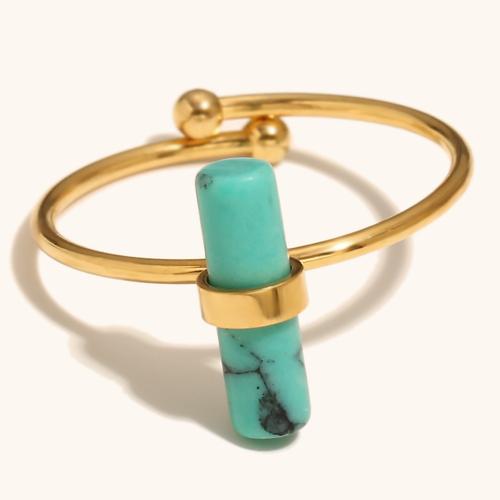 Pierre précieuse bague en acier inoxydable, Acier inoxydable 304, avec turquoise, Placage de couleur d'or, pour femme, Vendu par PC