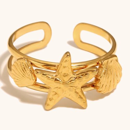 Stainless Steel Finger Ring, 304 Stainless Steel, Starfish, gold color plated, for woman 