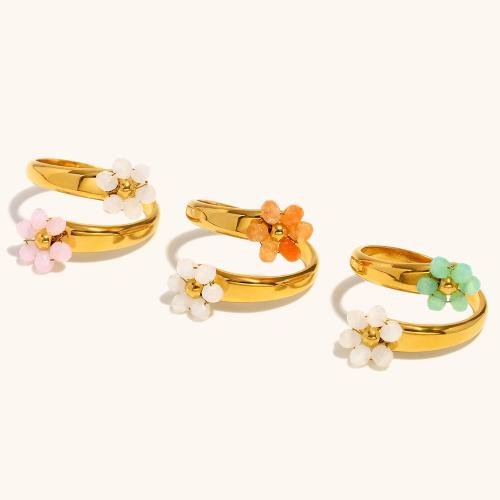 Stainless Steel Finger Ring, 304 Stainless Steel, with Plastic, Flower, gold color plated, for woman 