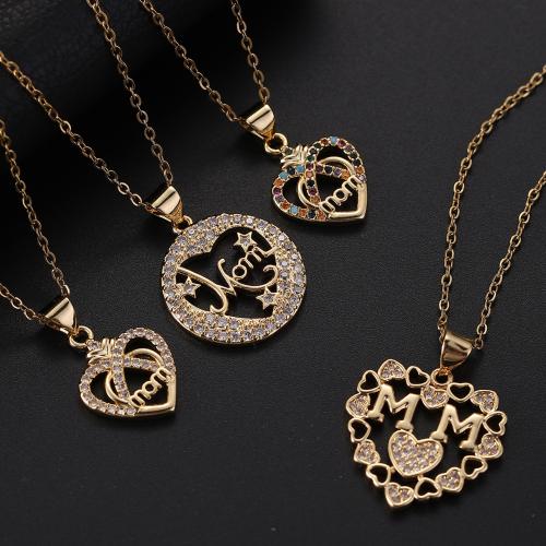 Collier en laiton cubique Zircon Micro Pave, avec 6cm chaînes de rallonge, Placage de couleur d'or, bijoux de mode & modèles différents pour le choix & pavé de micro zircon, doré cm, Vendu par PC