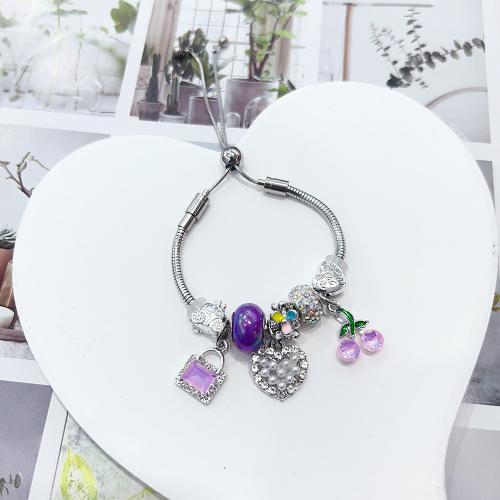 Europeo pulseras de acero inoxidable, aleación de zinc, con 304 cadenas de acero inoxidable & resina, Ajustable & Joyería & para mujer, color de platina, longitud:aproximado 16-26 cm, Vendido por UD