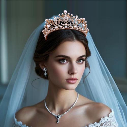 Couronne impériale de mariée, alliage de zinc, avec perle de plastique, Placage, avec strass Vendu par PC