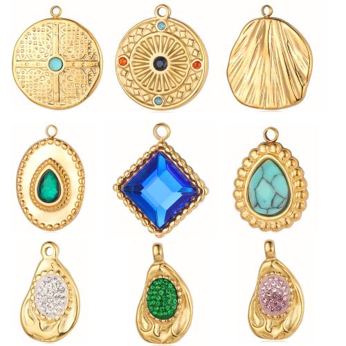 Rhinestone Stainless Steel Pendants, 304 Stainless Steel, Vacuum Ion Plating, DIY & with rhinestone 