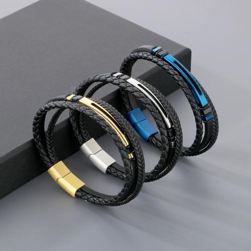 Pulseras de Cordón de PU, Cuero de PU, con acero inoxidable 304, Recubrimiento iónico al vacío, Joyería & para hombre, más colores para la opción, longitud:aproximado 21 cm, Vendido por UD