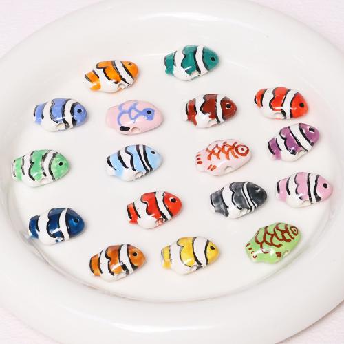 Tierische Porzellan Perlen, Fisch, DIY, keine, 18.6x13mm, Bohrung:ca. 3mm, 100PCs/Tasche, verkauft von Tasche