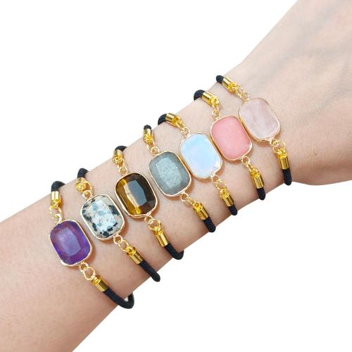 Bracelets en pierres précieuses, Pierre naturelle, avec corde en nylon, rectangle, Placage de couleur d'or, différents matériaux pour le choix & pour femme, plus de couleurs à choisir, Vendu par PC