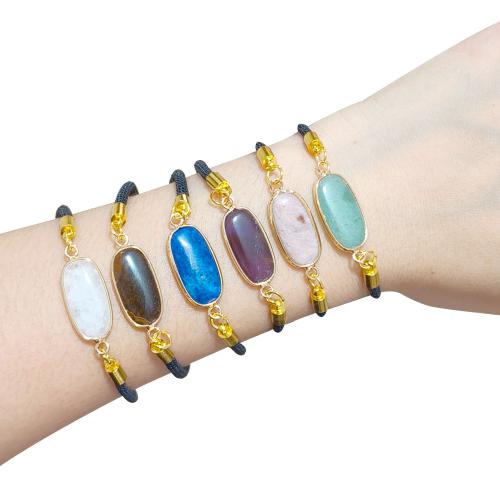 Bracelets en pierres précieuses, Pierre naturelle, avec corde en nylon, Placage de couleur d'or, différents matériaux pour le choix & pour femme, plus de couleurs à choisir, Vendu par PC