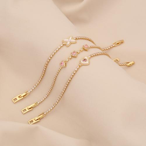 Bracelets en acier inoxydable, laiton, avec zircon cubique, Placage, bijoux de mode & styles différents pour le choix & pour femme, doré, Vendu par PC