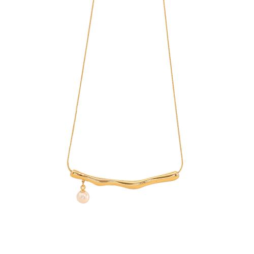 Collar de Acero Inoxidable, acero inoxidable 304, con Perlas plásticas, chapado, Joyería & diferentes estilos para la opción & para mujer, dorado, Vendido por UD