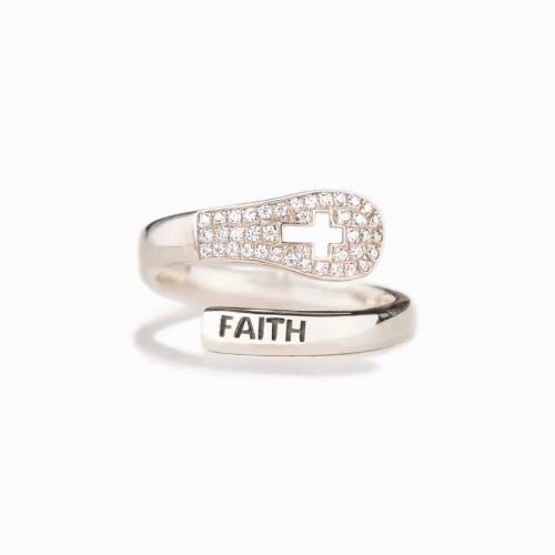925 Sterling Silver Cuff Finger Ring, Cross, platinum plated, micro pave cubic zirconia & for woman, US Ring 