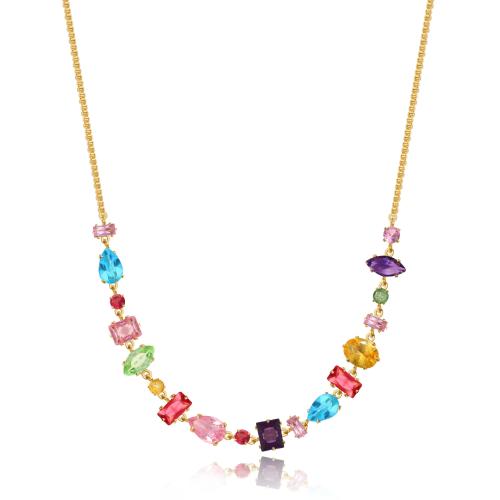 Rhinestone Brass Necklace, gold color plated, fashion jewelry & with rhinestone, golden 