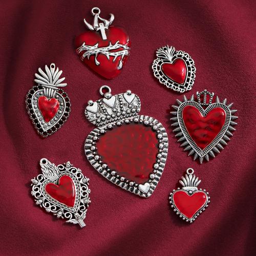 Zinc Alloy Enamel Pendants, Heart, antique silver color plated, DIY Approx 