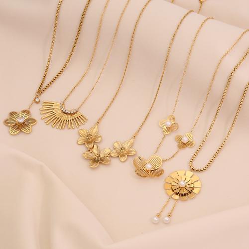 Collar de Acero Inoxidable, acero inoxidable 304, con Perlas plásticas, chapado, Joyería & diferentes estilos para la opción & para mujer, dorado, Vendido por UD