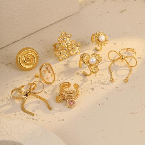 Anillos de Acero Inoxidable, acero inoxidable 304, 18K chapado en oro, Joyería & diferentes estilos para la opción & para mujer, Vendido por UD